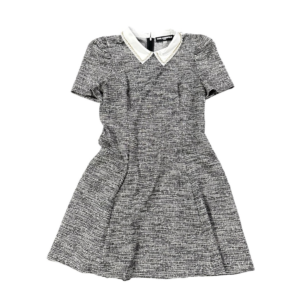 Karl Lagerfeld Paris Tweed Dress Size 14 Peter Pan Collar Embellished
